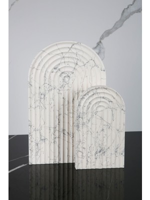 2 Parça Mermer Desenli Beton Sunumluk Seti Servis Sunum Tepsisi