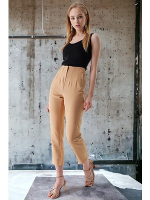 Hakke Yüksek Bel Çift Pens Pantolon