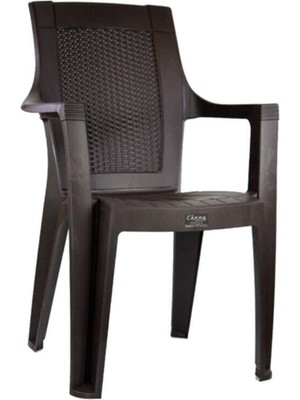 Şık Rattan Efektli Plastik Balkon ve Bahçe Sandalyesi, Acı Kahve Renkli