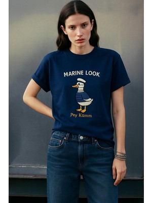 Bisiklet Yaka Kısa Kollu  Nakışlı T-Shirt