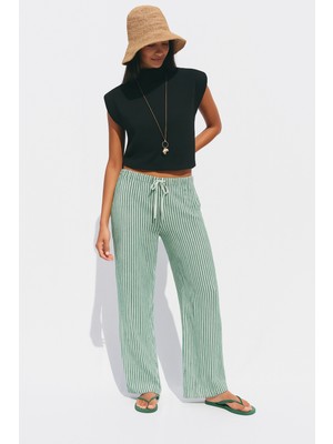 Çizgili Müslin Palazzo Pantolon