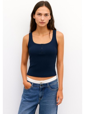 Düğme Detaylı Ribana Crop Atlet