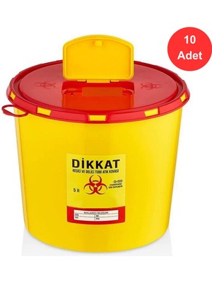 5 Litre Tıbbi Atık Kovası Seti, Güvenli ve Dayanıklı, 10 Adet