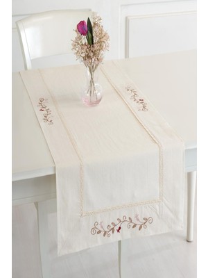 Bej Buldan Kumaşı Zarif Işlemeli 50X130 cm Şık Runner