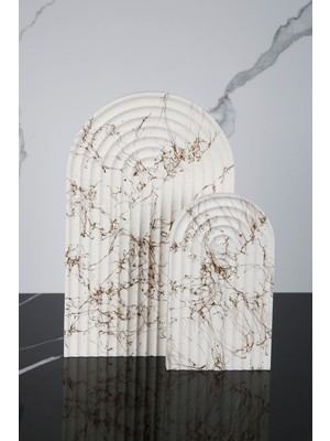 2 Parça Mermer Desenli Beton Sunumluk Seti Servis Sunum Tepsisi