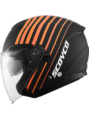 Scoyco OF-669 Truck Mat Siyah-Turuncu Yarım Kask (Güneş Vizörlü)