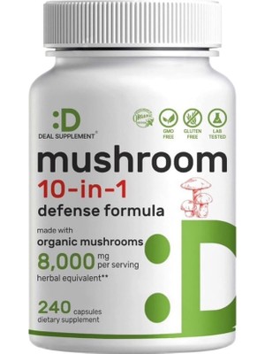 Deal Supplement Organic Mushroom 10 In 1 Defense Formula  8.000 mg - 240 Capsules