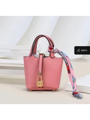 Mini Çanta Kolye Araba Iç Dikiz Aynası Dekorasyon High-End Deri Kulaklık Çantası Bozuk Para Cüzdanı Çok Fonksiyonlu Çanta Süsü Pink