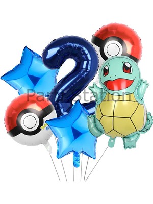 Parti Station Pokemon Squirtle Konsept 2 Yaş Balon Set Pokemon Squirtle Balon Doğum Günü Folyo Balon Set