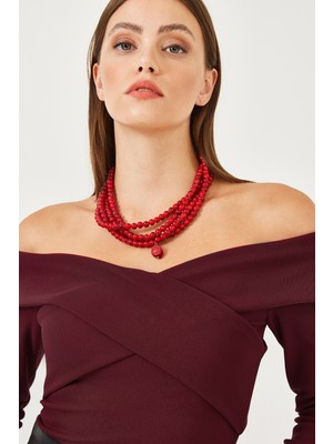 Shade Kadın Ottoman Kumaş Çapraz Yaka Detay Bluz