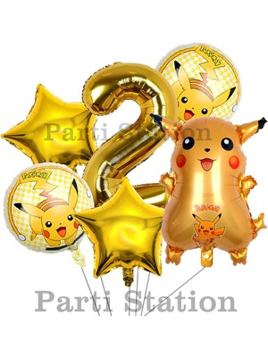 Parti Station Pokemon Pikaçu Konsept 2 Yaş Doğum Günü Balon Set Pokemon Pikachu Folyo Balon Set