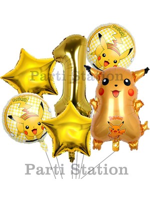Parti Station Pokemon Pikaçu Konsept 1 Yaş Doğum Günü Balon Set Pokemon Pikachu Folyo Balon Set