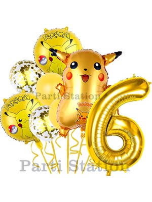 Parti Station Pokemon Pikachu Konsept 6 Yaş Doğum Günü Balon Set Pokemon Pikaçu Folyo Balon Set