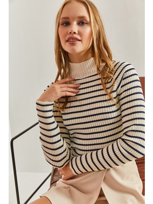 Shade Kadın Çizgili Balıkçı Yaka Kazak