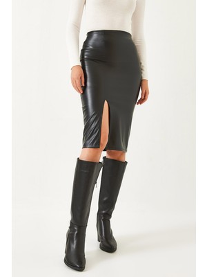 Shade Kadın Yırtmaçlı Deri Kalem Etek