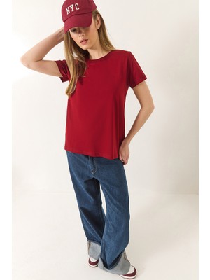 Shade Kadın % Organik Pamuklu Comfort Fit Arkası Uzun Basic T-Shirt