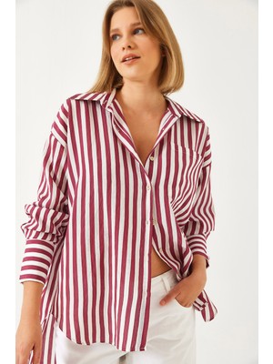 Shade Kadın Tek Cepli Çizgili Oversize Gömlek G