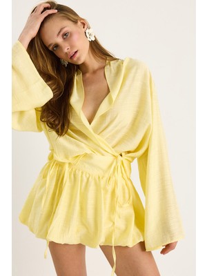 Shade Kadın Mini Balon Etekli Bağlama Detaylı Kimono Alt-Üst Takım