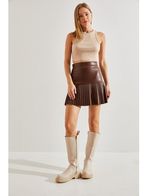 Shade Kadın Piliseli Deri Etek