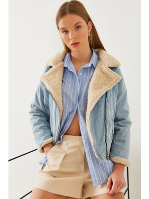 Shade Kadın Peluş Detaylı Denim Mont