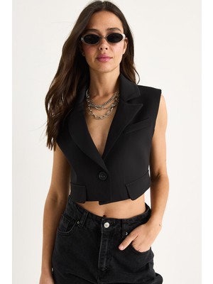 Kadın Şal Yaka Astarlı Double Crop Yelek