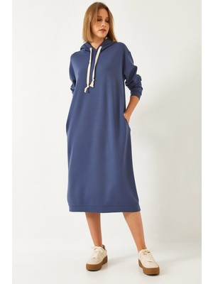 Shade Kadın Kapişonlu Basic Uzun Sweat Elbise