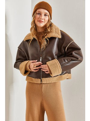 Shade Kadın Kürklü Yandan Cepli Deri Mont