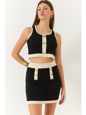 Shade Kadın Düğme Detaylı Askılı Mini Etekli Alt-Üst Takım