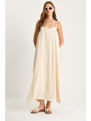 Kadın Ip Askılı Astarlı Dökümlü Rahat Yazlık Elbise