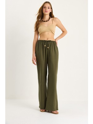 Kadın Bel Bağlamalı Ince Keten Yazlık Bol Pantolon