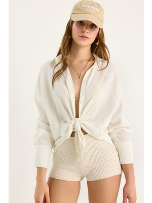 Shade Kadın Düşük Omuz Oversize Basic Bürümcük Gömlek