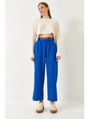 Kadın Kemerli Kalın Köprülü Gabardin Pantolon