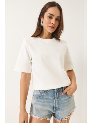 Shade Kadın Bisiklet Yaka Vatkalı Pamuklu Basic T-Shirt