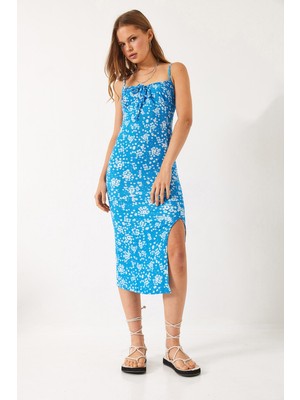 Shade Kadın Çiçekli Yırtmaçlı Yazlık Örme Elbise