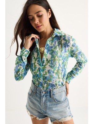 Shade Kadın Desenli Dijital Baskılı Regular Yazlık Örme Gömlek