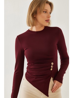 Shade Kadın Düğme Desenli Asimetrik Kesim Bluz