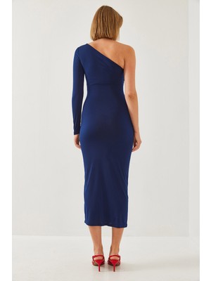 Shade Kadın Tek Omuz ve Büzgülü Uzun Elbise