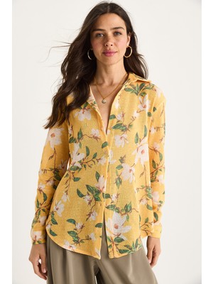 Shade Kadın Desenli Dijital Baskılı Regular Yazlık Örme Gömlek