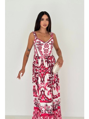 Krep Kumaş Elbise Fuşya