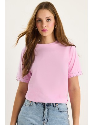 Shade Kadın Kolları Taş Işlemeli Tshirt