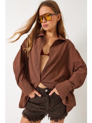 Shade Kadın Düşük Omuz Oversize Basic Bürümcük Gömlek