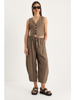 Kadın Cep Detaylı Rahat Pantolon Yelekli Alt-Üst Takım