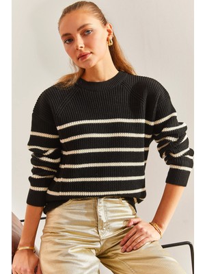 Shade Kadın Çizgili Selanik Örgülü Triko Kazak