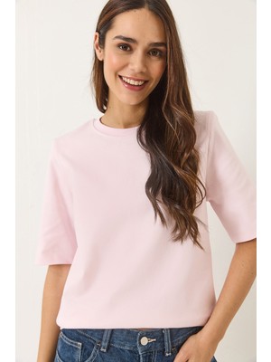 Shade Kadın Bisiklet Yaka Vatkalı Pamuklu Basic T-Shirt