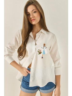 Shade Kadın Nakış Detaylı Uzun Kollu Ayrobin Gömlek Mg