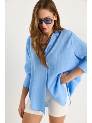Shade Kadın Düşük Omuz Oversize Basic Bürümcük Gömlek