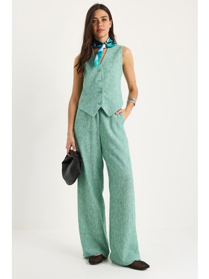 Kadın Yüksek Bel Pantolonlu Yelekli Astarlı Alt-Üst Takım