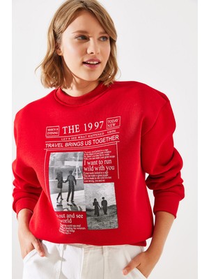 Shade Kadın Üç Iplik Şardonlu The  Baskılı Sweatshirt Mbhs
