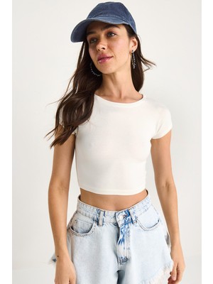 Shade Kadın % Pamuklu Crop T-Shirt