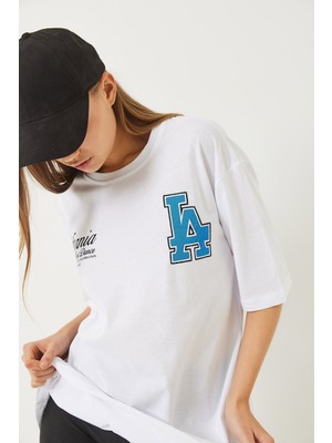 Shade Kadın Los Angeles Baskılı Oversize Kısa Kollu Penye T-Shirt
